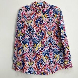 J. McLaughlin Cotton Button Down Top Cotton Paisley Women's Medium